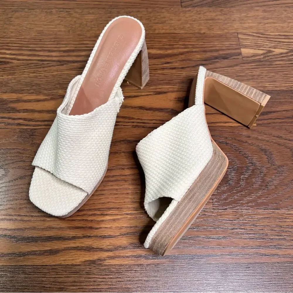 Gabrielle Union Imana 2 platform sandals in beige woven upper, open-toe size 11